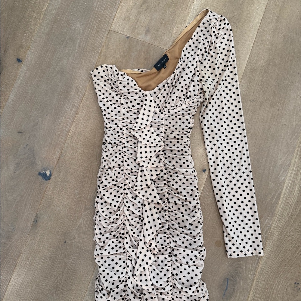 MAJORELLE Black and Cream Polka Dot Long Sleeve Dress new with no tags